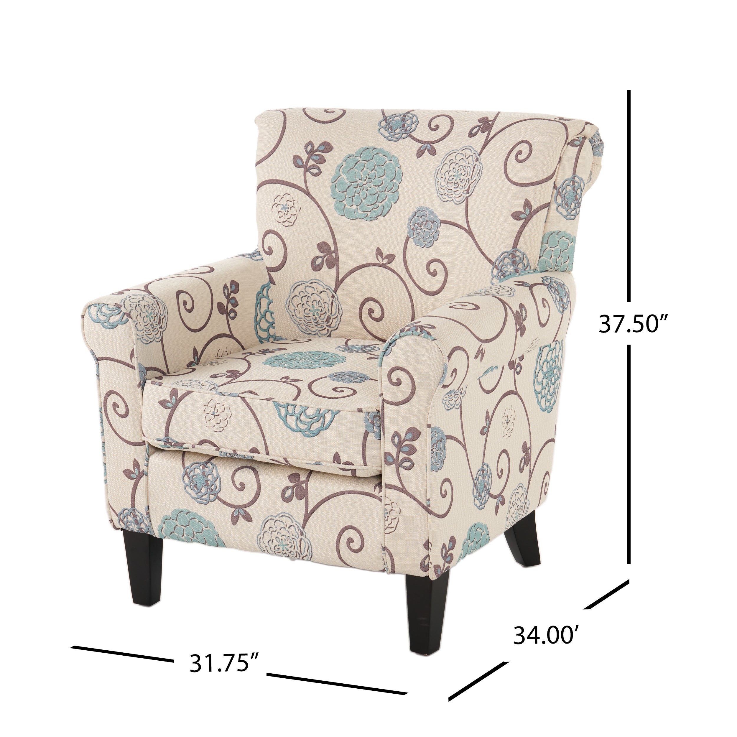 Roseville Scrolled Back Floral Print Fabric Club Chair