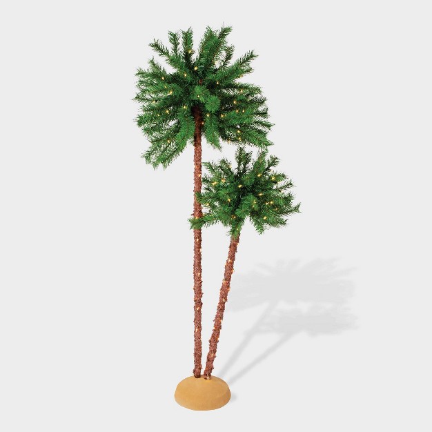 6ft Double Pre-lit Artificial Palm Tree - Puleo