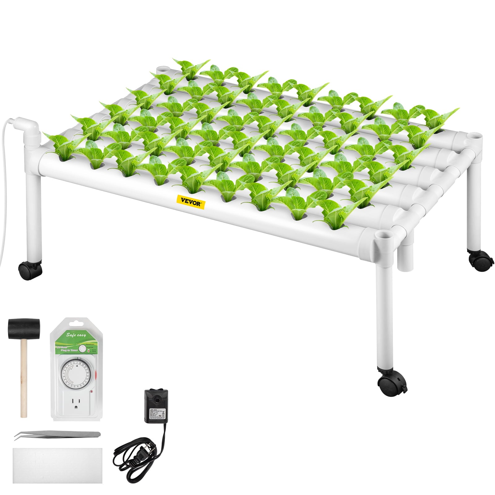 VEVOR Hydroponic Site Grow Kit 1 Layer 54 Plant Sites， 6 PVC Pipes Hydroponic Indoor Plant Growing System， Food-Grade Pipe Plant Grow Kit with Water Pump and Timer