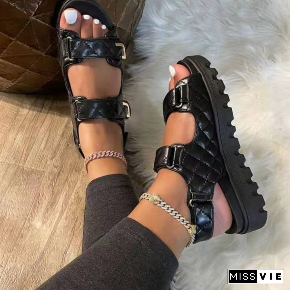 Women's Casual Solid Color Round Toe Mid Heel Low Top Sandals