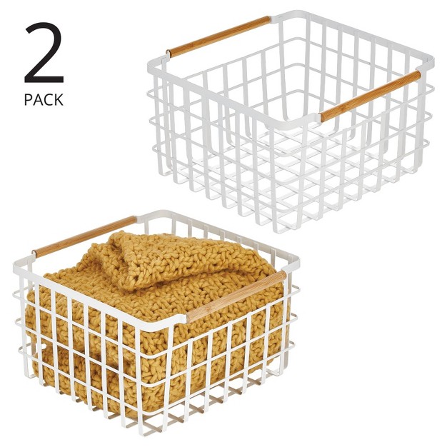 Mdesign Metal Steel Wire Square Closet Storage Basket 2 Pack White natural