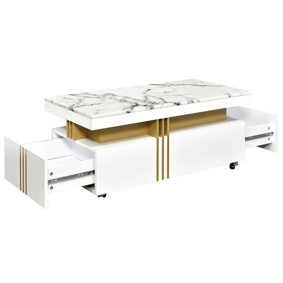 ON TREND Contemporary Coffee Table with Faux Marbl...