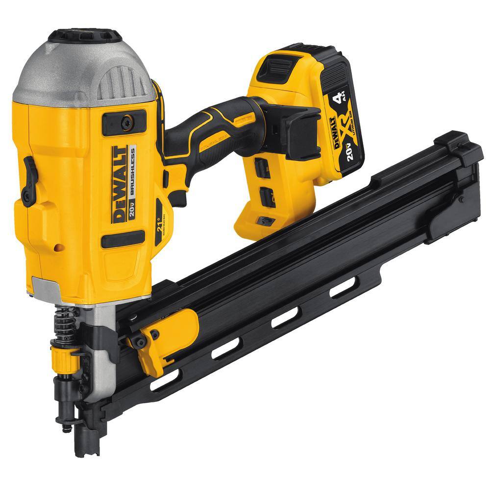 DEWALT DCN21PLM1 20V MAX XR Lithium-Ion Cordless Brushless 2-Speed 21° Plastic Collated Framing Nailer with 4.0Ah Battery and Charger