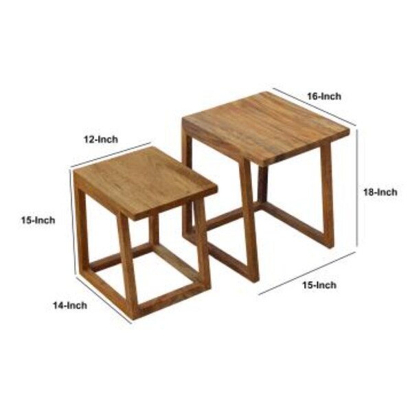 18， 15 Inch Rectangular 2 Piece Mango Wood Nesting Side Table Set with Grain Details， Brown - N/A