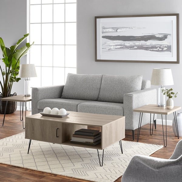 Hairpin Rectangle Coffee Table with Storage， Gray