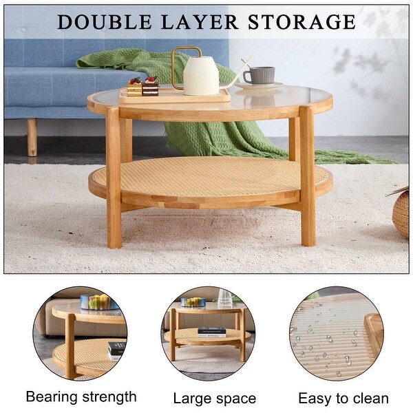 Chinese Style Minimalist Circular Doublelayer Solid Wood Edge Table