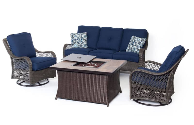 Hanover Orleans 4-Piece Fire Pit Outdoor Seating Patio Set In Navy Blue