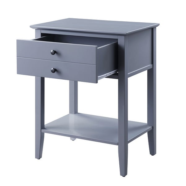 Rectangular Wooden Side Table with 1 Drawer and 1 Bottom Shelf， Gray - 28 H x 16 W x 22 L Inches