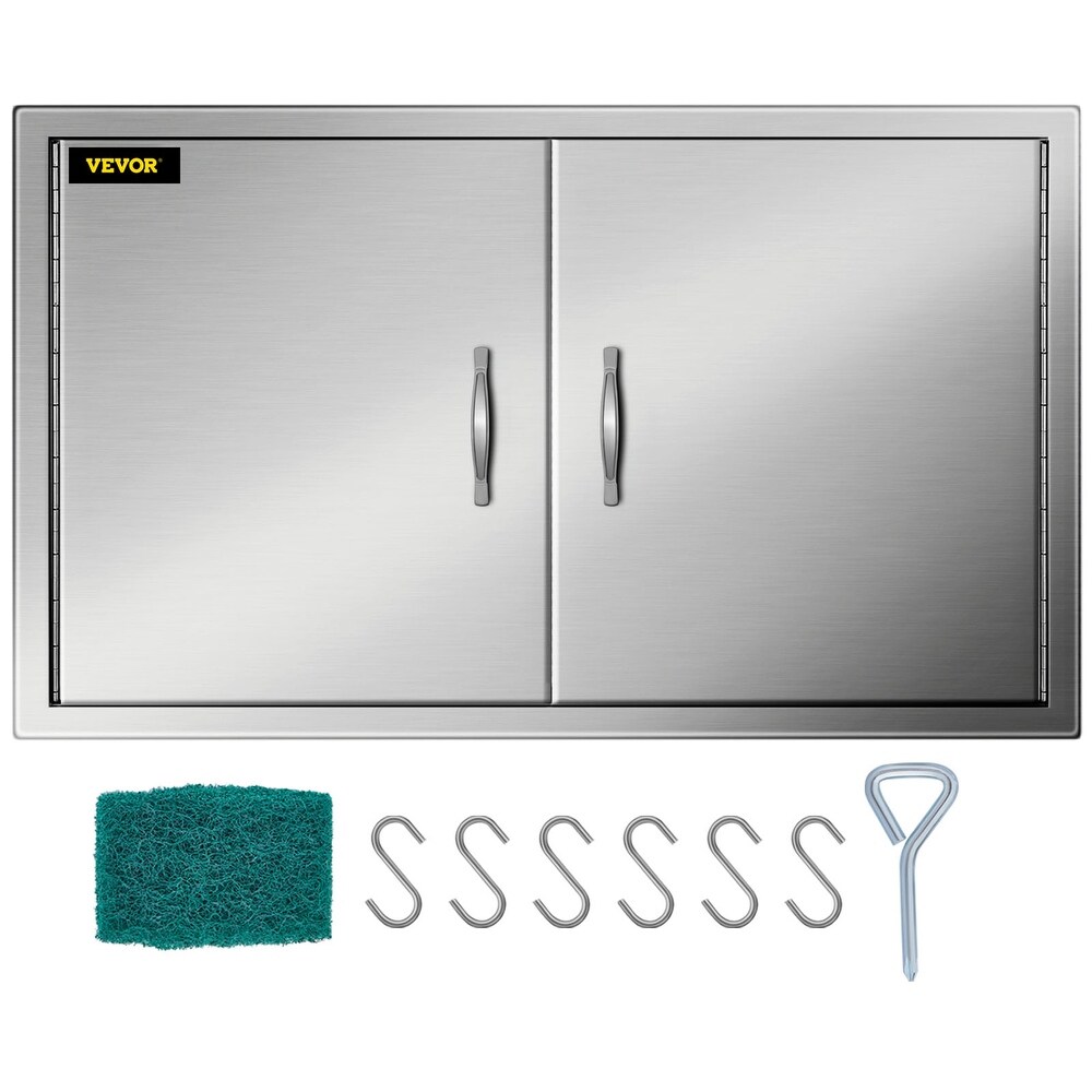 VEVOR 304 Stainless Steel Double Door with Paper Towel Holder for Outdoor Kitchen   Silver