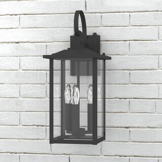 Maxax Hawaii 19.88 in. H 3-Bulb Black Hardwired Outdoor Wall Lantern Sconce with Dusk to Dawn MX7004-W3BK