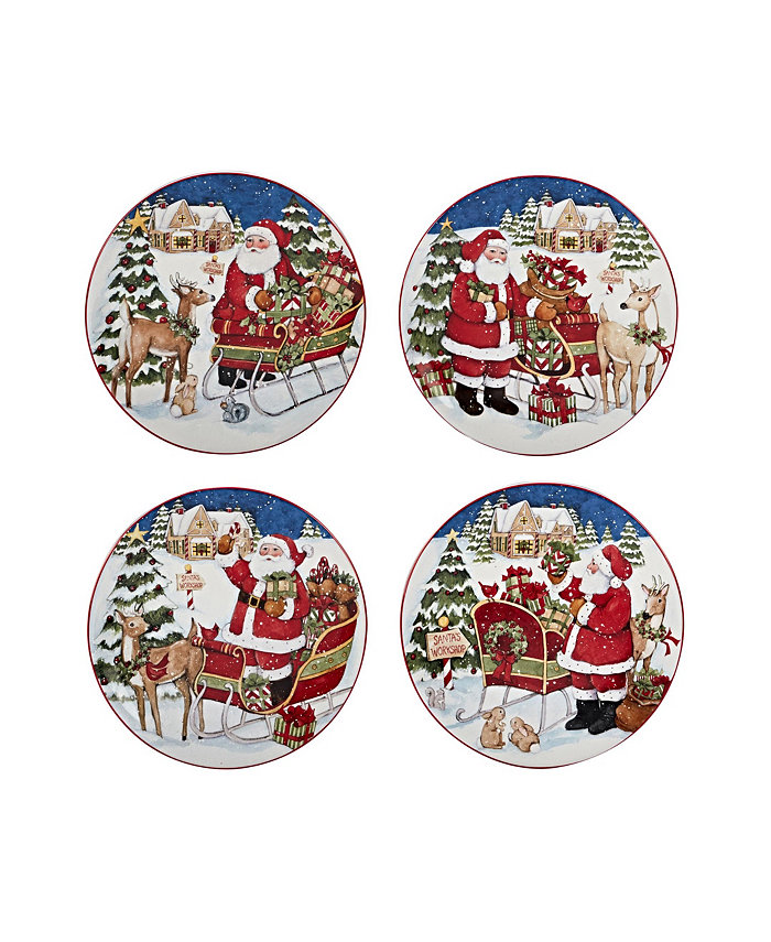 Certified International Santa's Workshop 4 Piece Dessert Plate set