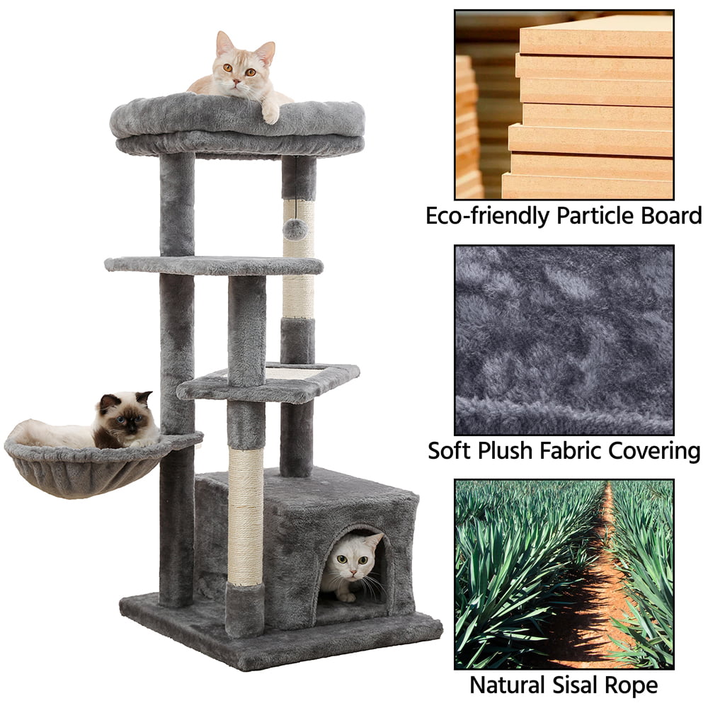 Cat Tree for Indoor Cats， 42 Inches Multi-Level Cat Tower with Sisal Covered Scratching Posts， Spacious Condo， Cozy Hammock and Plush Top Perch