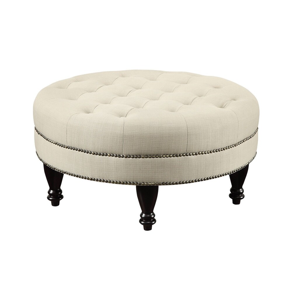 Coaster Furniture Elchin Oatmeal Round Upholstered Tufted Ottoman