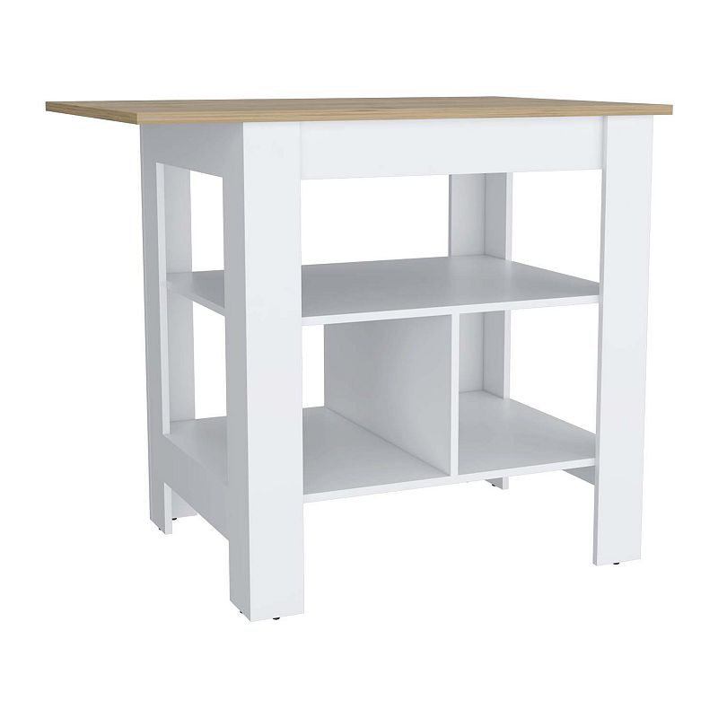 DEPOT E-SHOP Finley Kitchen Island with Counter Space， White / Macadamia