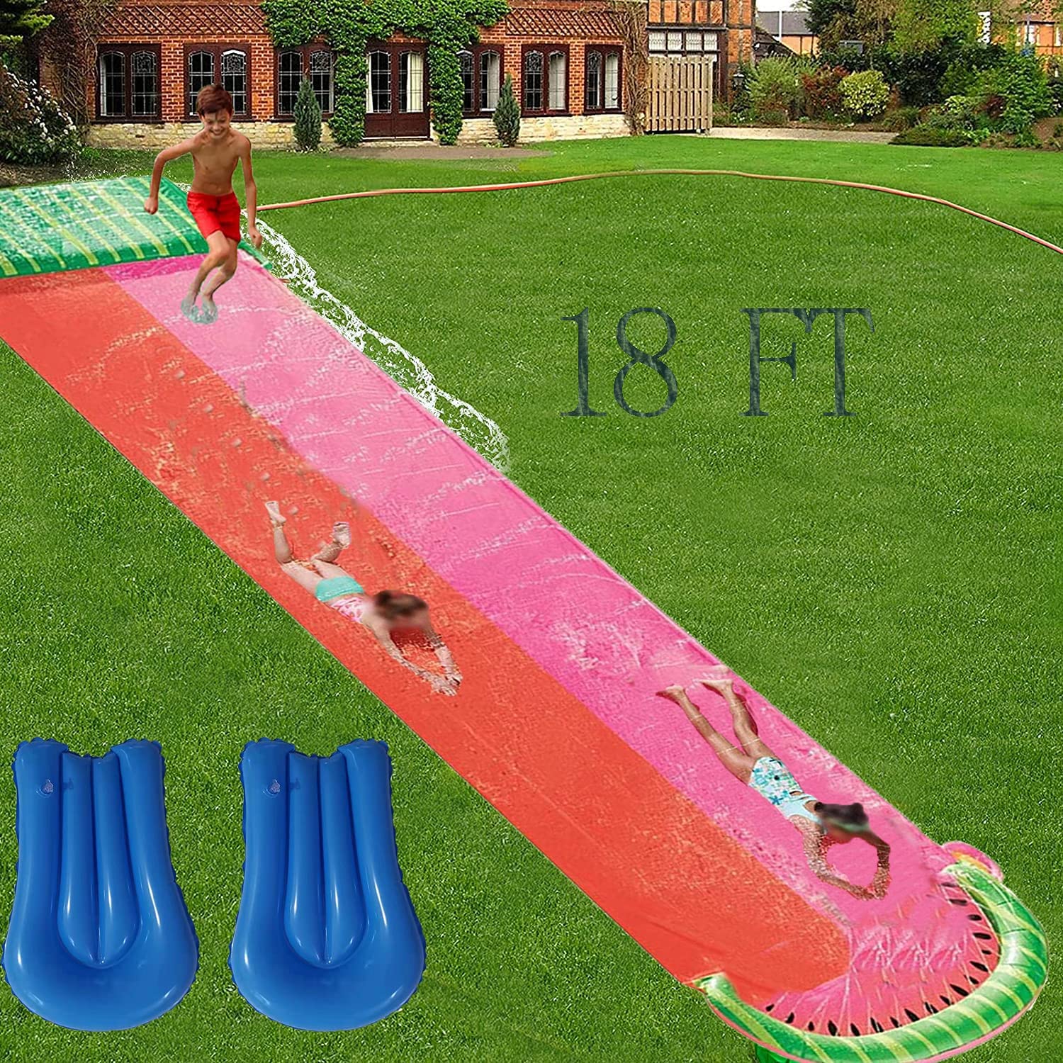 Lavinya 18ft Water Slides Slip Splash and Slide With Splash Sprint Racing Inflatable waterslides with Crash Pad For Toddlers And Adults