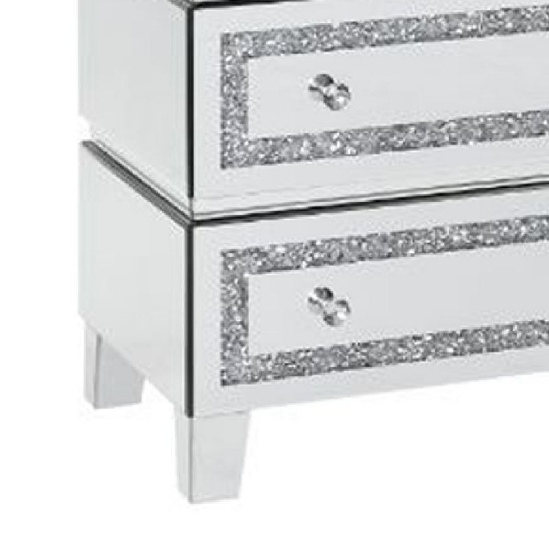 Storage Cabinet with 3 Drawers and Faux Diamond Inlays， Silver