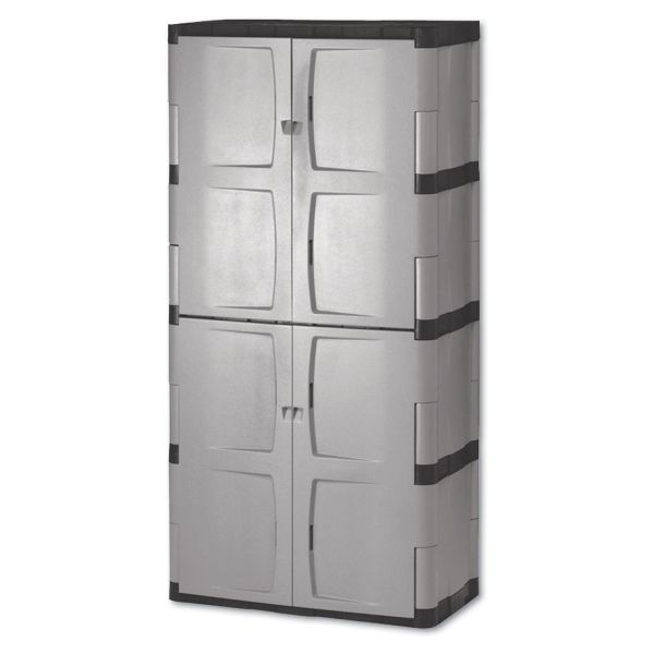 Rubbermaid Double-Door Storage Cabinet - Base/Top， 36w x 18d x 72h， Gray/Black