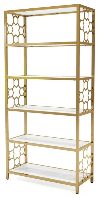 Contemporary Bookcase  Geometric Design  ampOpen Shelves With Glass Panels  Gold   Contemporary   Bookcases   by Decorn  Houzz