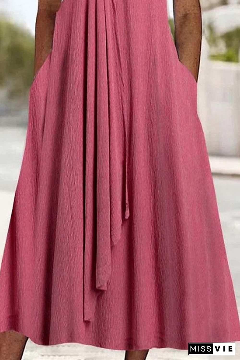 Watermelon V Neck Twisted Pockets Maxi Dress