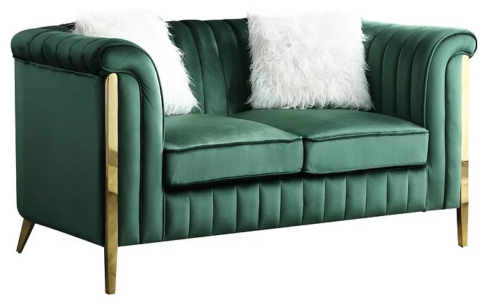 Chiatura 2 Piece Velvet Fabric with gold legs Sofa Set   Contemporary   Living Room Furniture Sets   by Hollywood Decor  Houzz