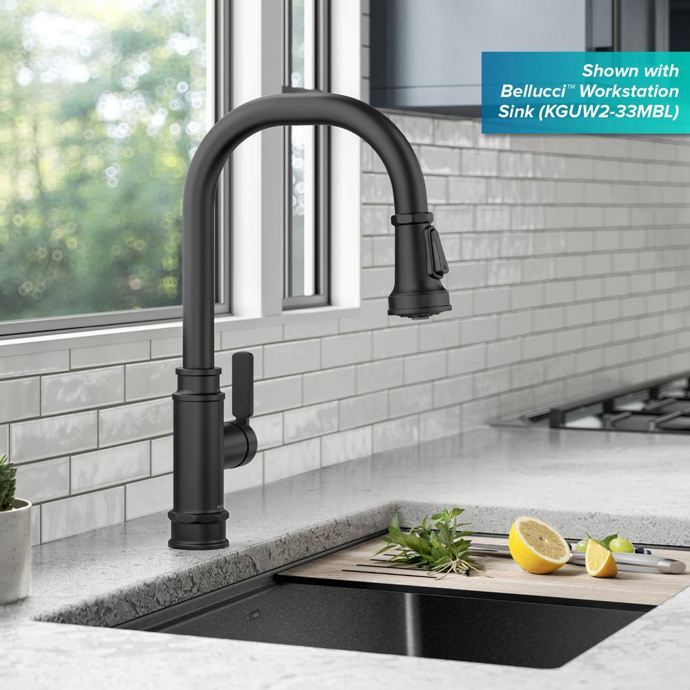 KRAUS Allyn Transitional Industrial Pull-Down Single Handle Kitchen Faucet in Matte Black KPF-4101MB