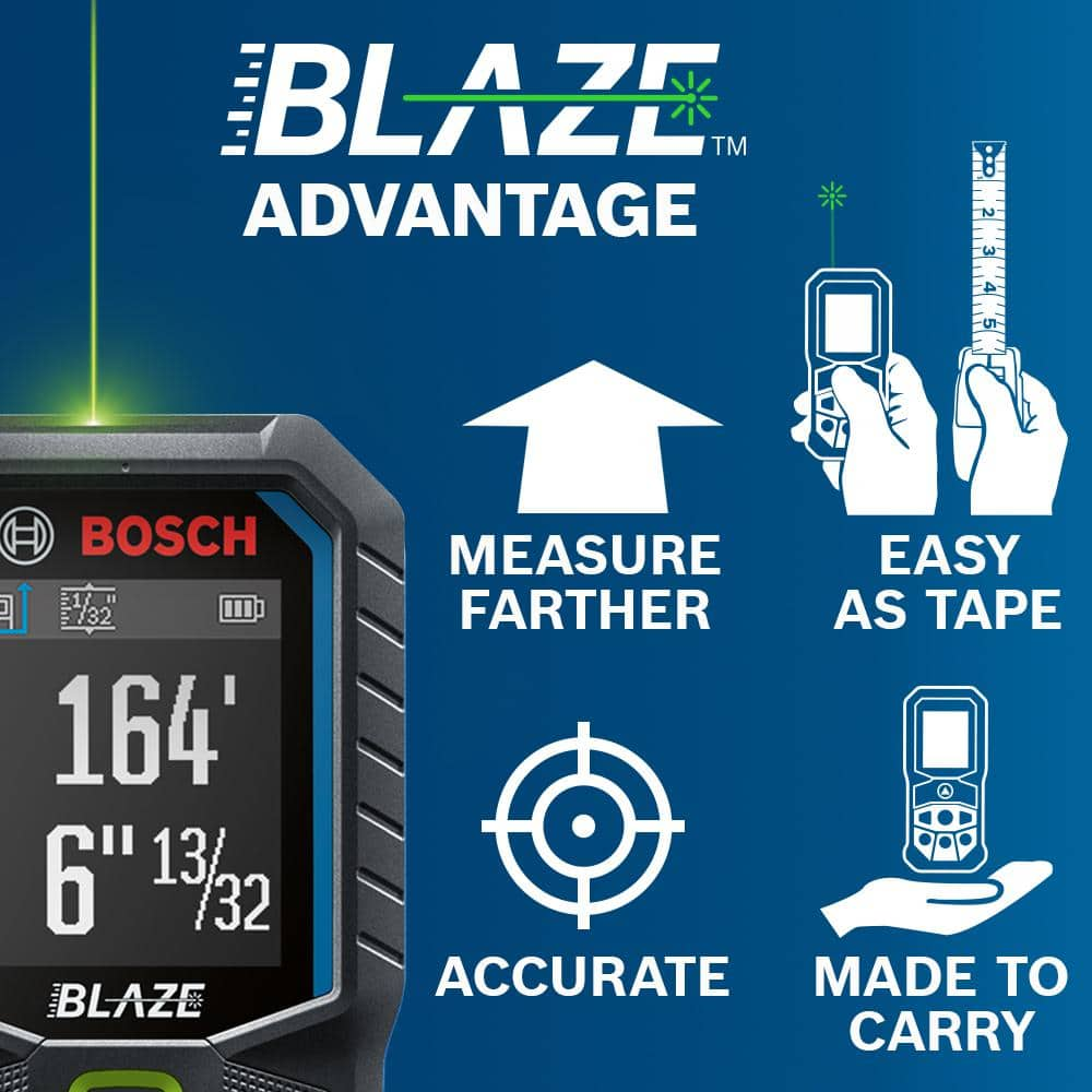 Bosch BLAZE 165 ft. Green Laser Distance Tape Measuring Tool with Color Screen and Measurement Rounding Functionality GLM165-25G