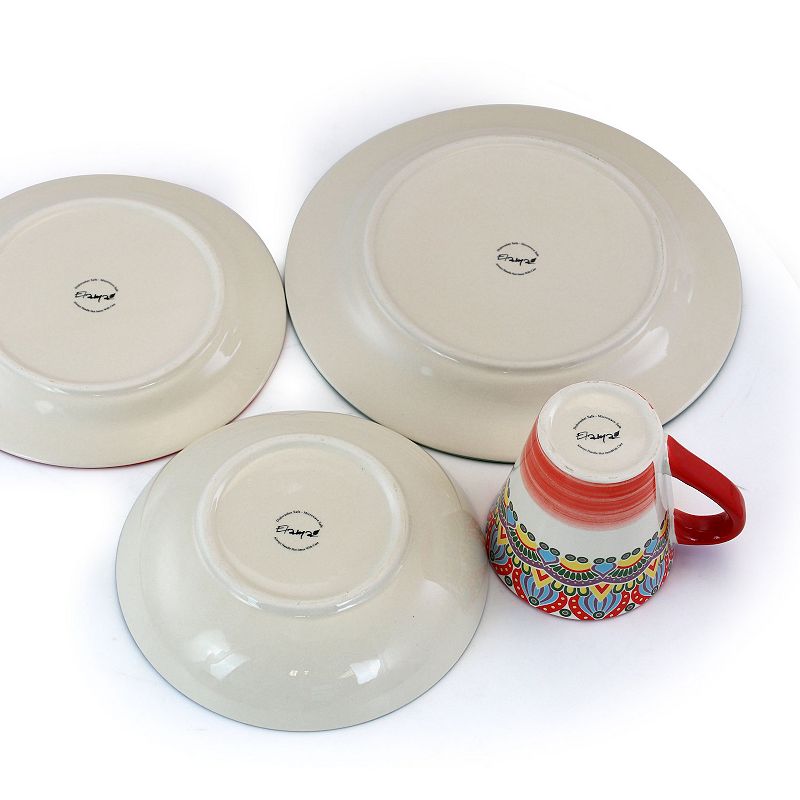 Elama Zen Red Mozaik 16 Piece Luxurious Stoneware Dinnerware with Complete Setting for 4， 16pc