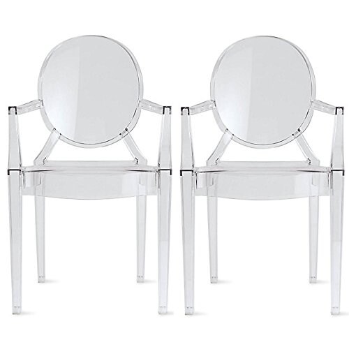 Set of 2 Dining Stackable Chair With Arms Molded Transparent Stacking Plastic For Restaurant Office Desk Kitchen Outdoor Patio