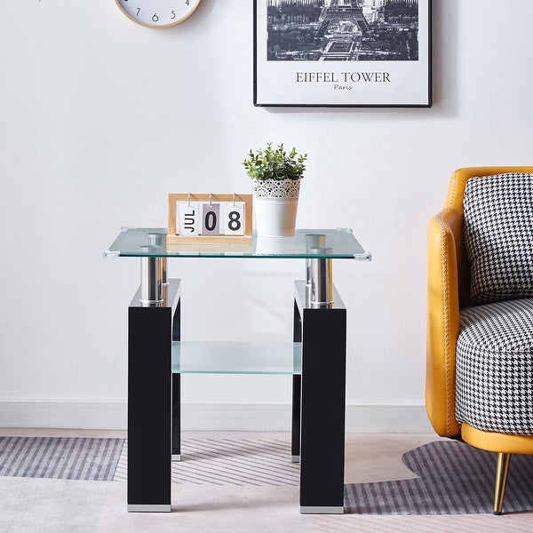 Glass Top Square Double-Layer End Table