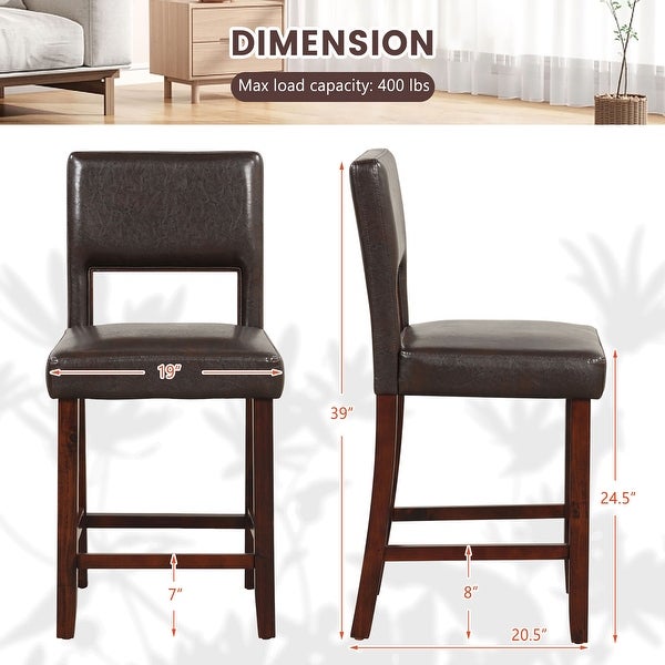 Gymax 4-Piece Linen Fabric/PVC Leather Counter Height Bar Stool Set w/