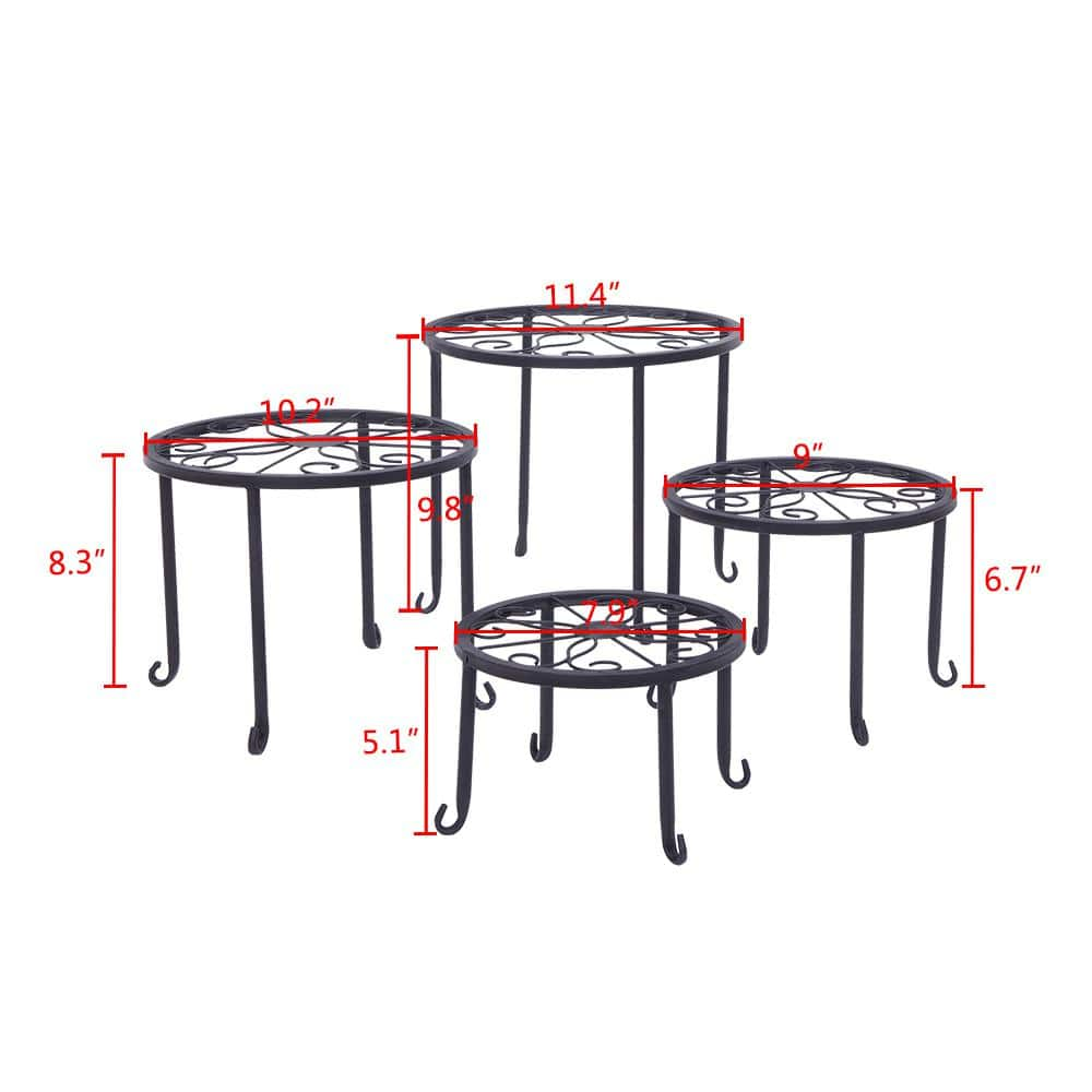 Winado 5.1 in. to 9.8 in. H Painted Outdoor Black Iron Plant Stand (4-Pieces) 302771328759