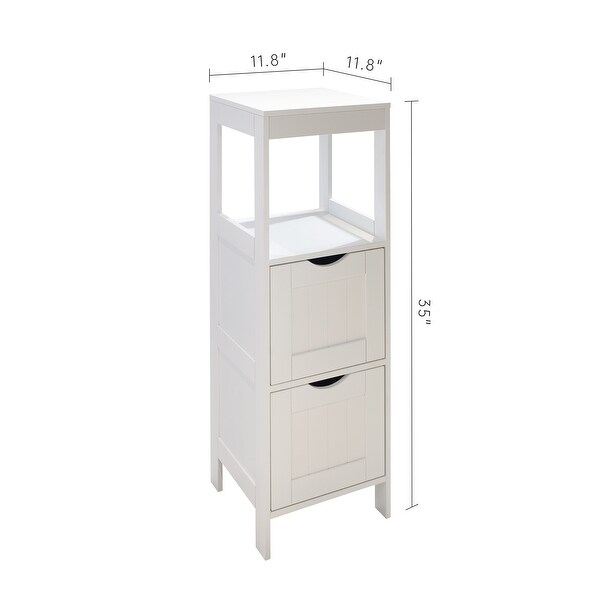 White Floor Cabinet with 2 Drawer Wooden Storage Cabinet