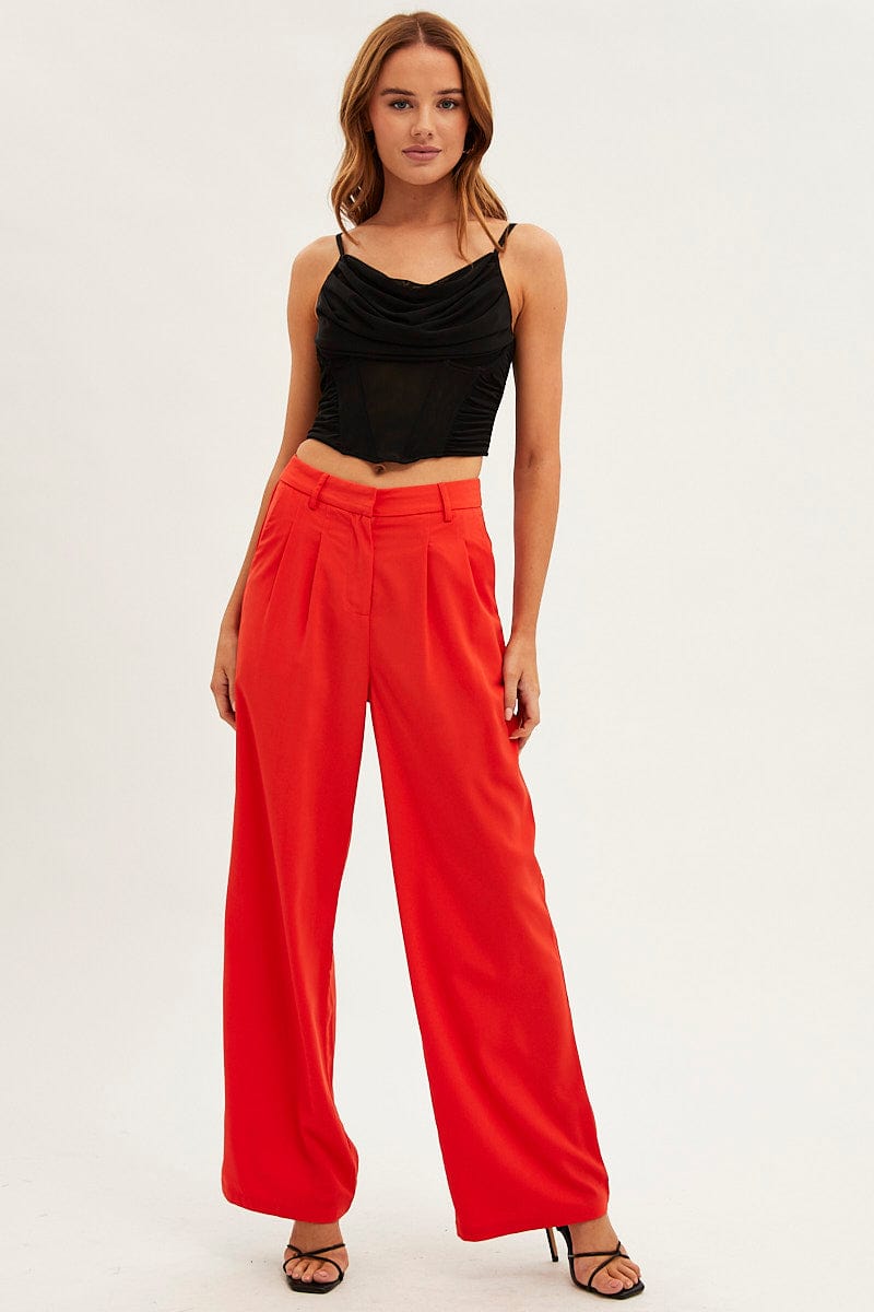 Orange Wide Leg Pants High Rise