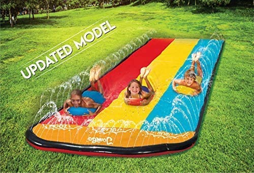 Intera Triple Lane Slip, Splash and Slide (Newest 2021 Model) for Backyards| Water Slide Waterslide with 3 Boogie Boards | 16, Foot 3 Sliding Racing Lanes with Sprinklers | Durable PVC Construction