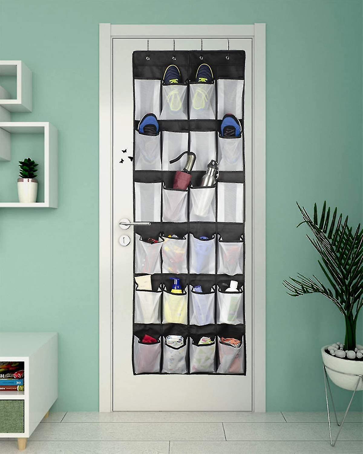 Shoe Organizer Hanging Over The Door， 24 Large Mesh Pockets Shoe Storage With 4 Hooks For Bedroom Closet， 59 X 21.6