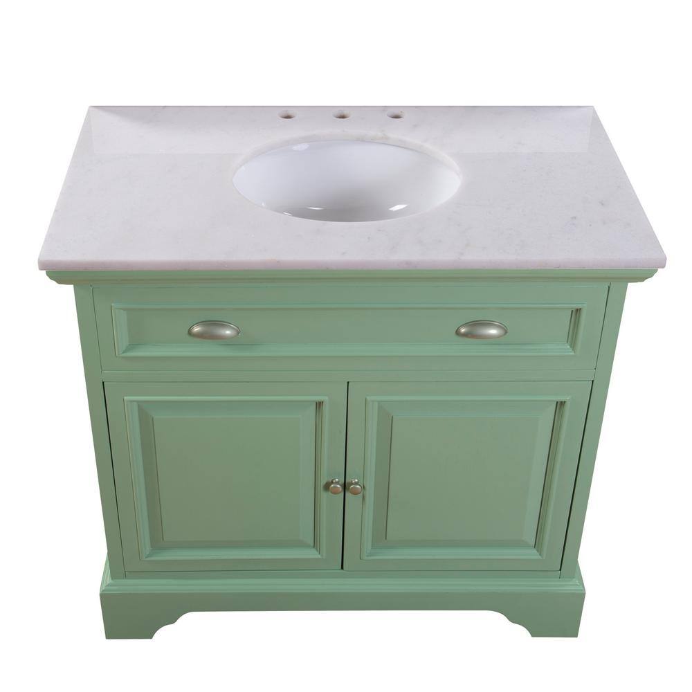 Home Decorators Collection Sadie 38 in. W x 21.5 in. D x 35 in. H Vanity in Antique Light Cyan with Marble Vanity Top in Natural White MD-V1835