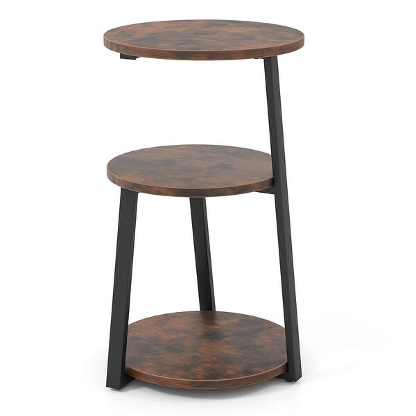 Costway 1/2 PCS 3Tier Round Side Table with Metal Frame and Adjustable