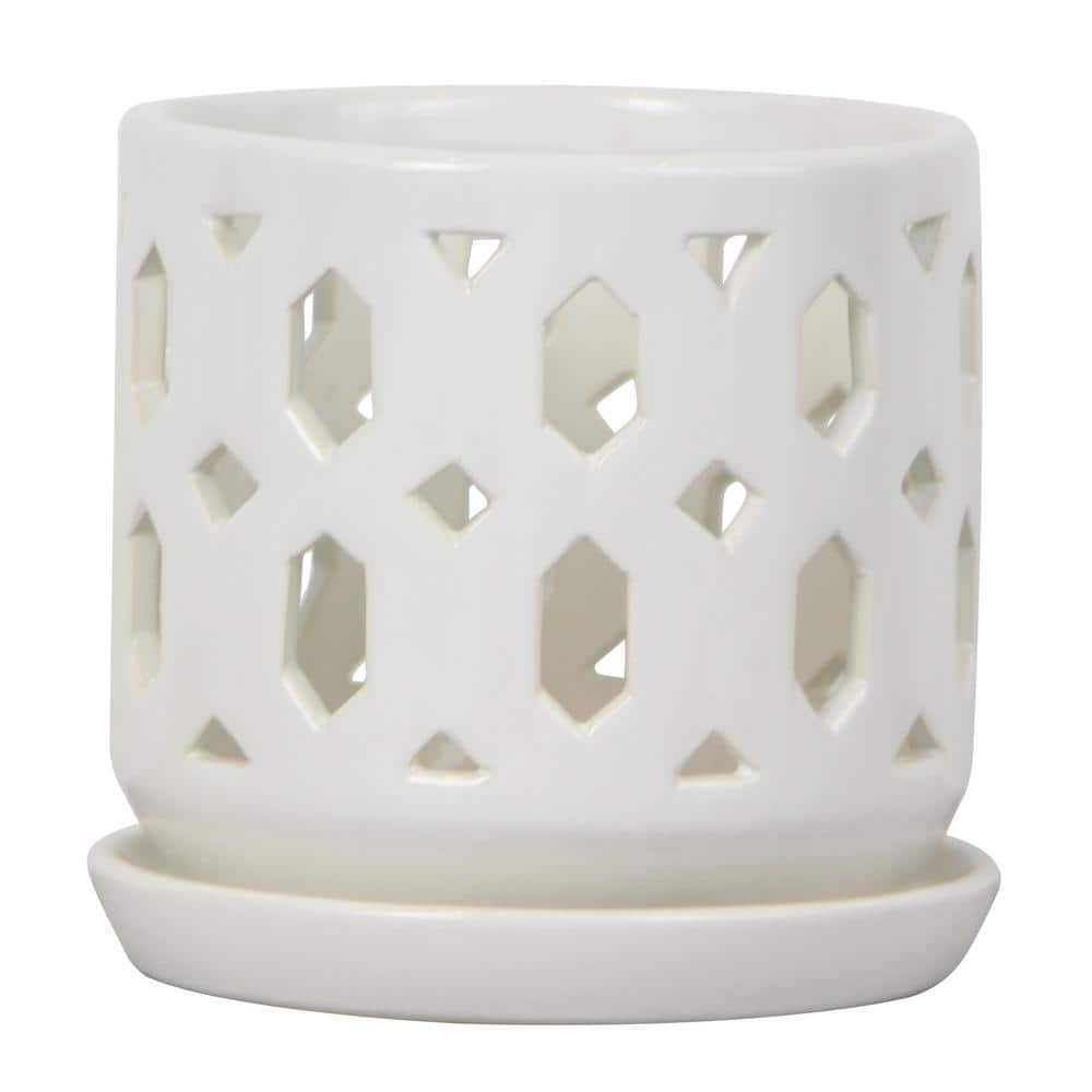 Trendspot 5 in. White Laticia Ceramic Orchid Planter CR01720S-05W