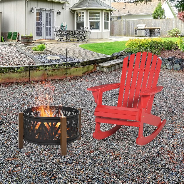 Outsunny Rustic Wooden Adirondack Rocking Chair Outdoor Lounge Chair Fire Pit Seating With Slatted Wooden Design For Patio Backyard