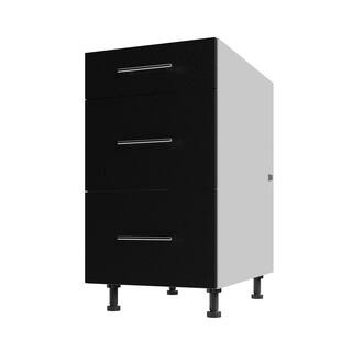 WeatherStrong Miami Pitch Black Matte Flat Panel Stock Assembled Base Kitchen Cabinet 3 DR Base 18 In.x 34.5 In.x 27 In. IB3D1827-MPB