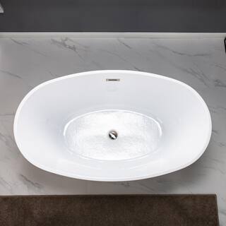 WOODBRIDGE Arras 55 in. Acrylic FlatBottom Double Ended Bathtub with Brushed Nickel Overflow and Drain Included in White HBT5840