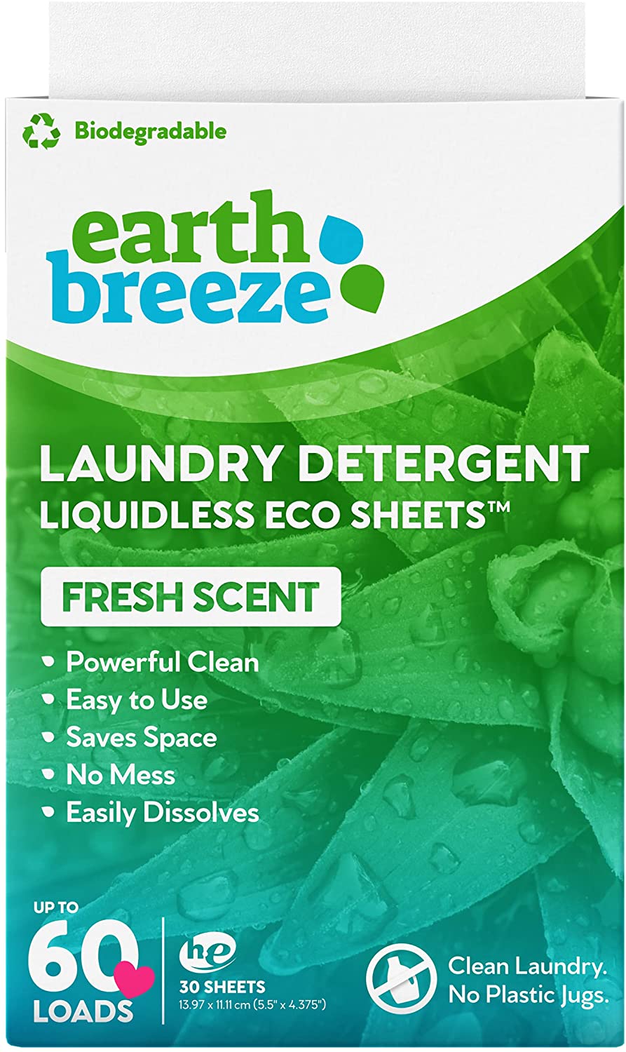 Earth Breeze Laundry Detergent Sheets，Fresh Scent ， 30 Sheets， Liquidless Technology 28324924