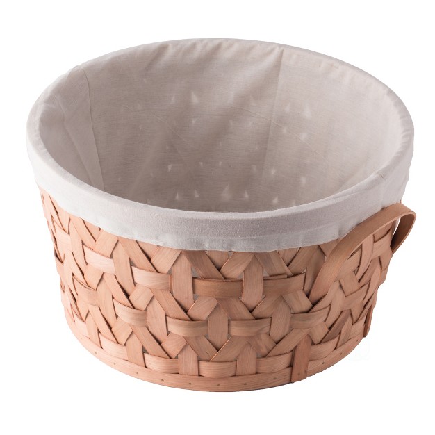 Vintiquewise Wooden Round Display Basket Bins Lined With White Fabric Food Gift Basket