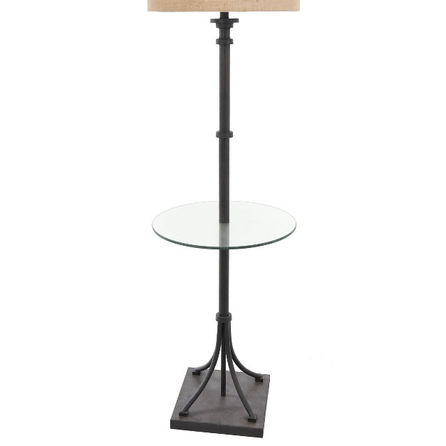 Tipton Farmhouse Iron Floor Lamp With Burlap Shade amp Glass Table Bronze brown Stylecraft