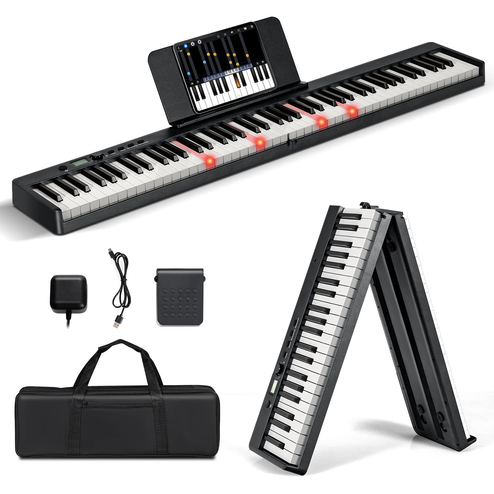 Costzon 88-Key Foldable Digital Piano Keyboard, Full Size Semi-Weighted Keyboard, Portable Electric Piano