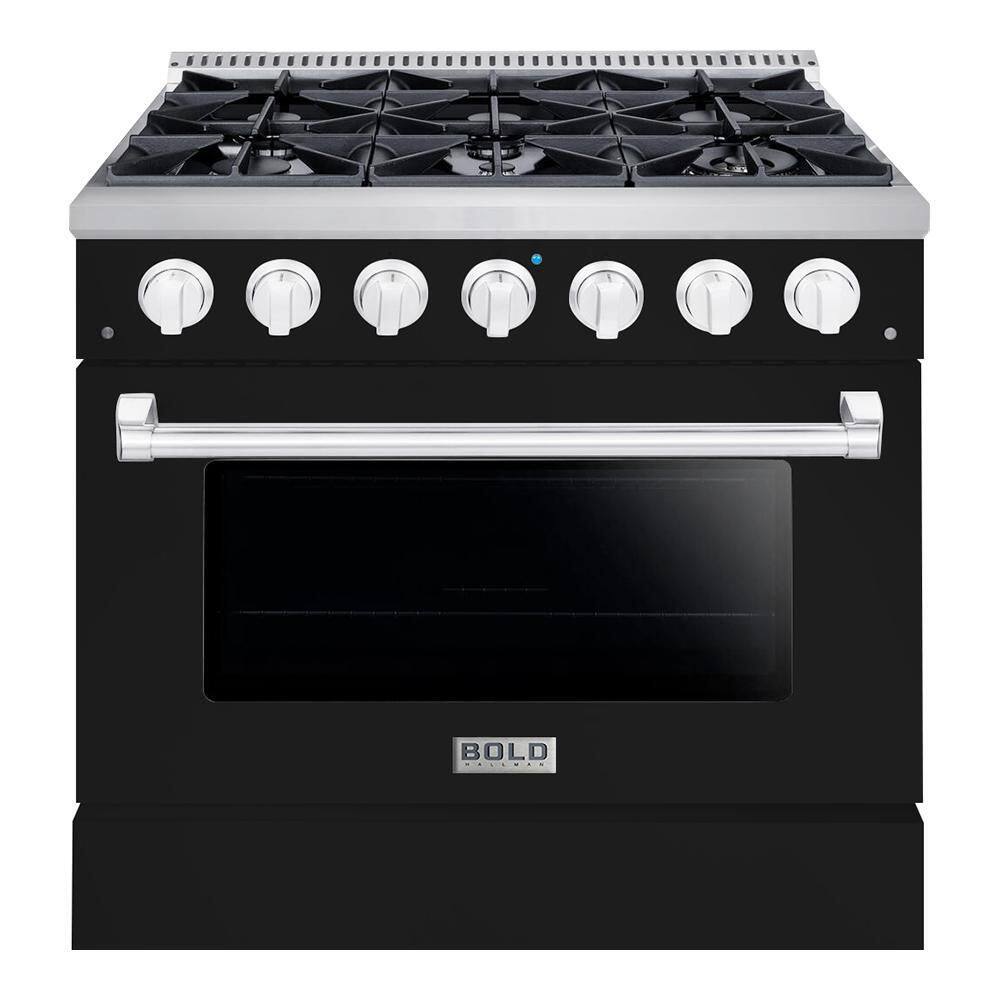 Hallman BOLD 36 in. 5.2 cu. ft. 6 Burner Freestanding Single Oven All Gas Range in. Black Stainless Steel HBRG36CMGB-LP