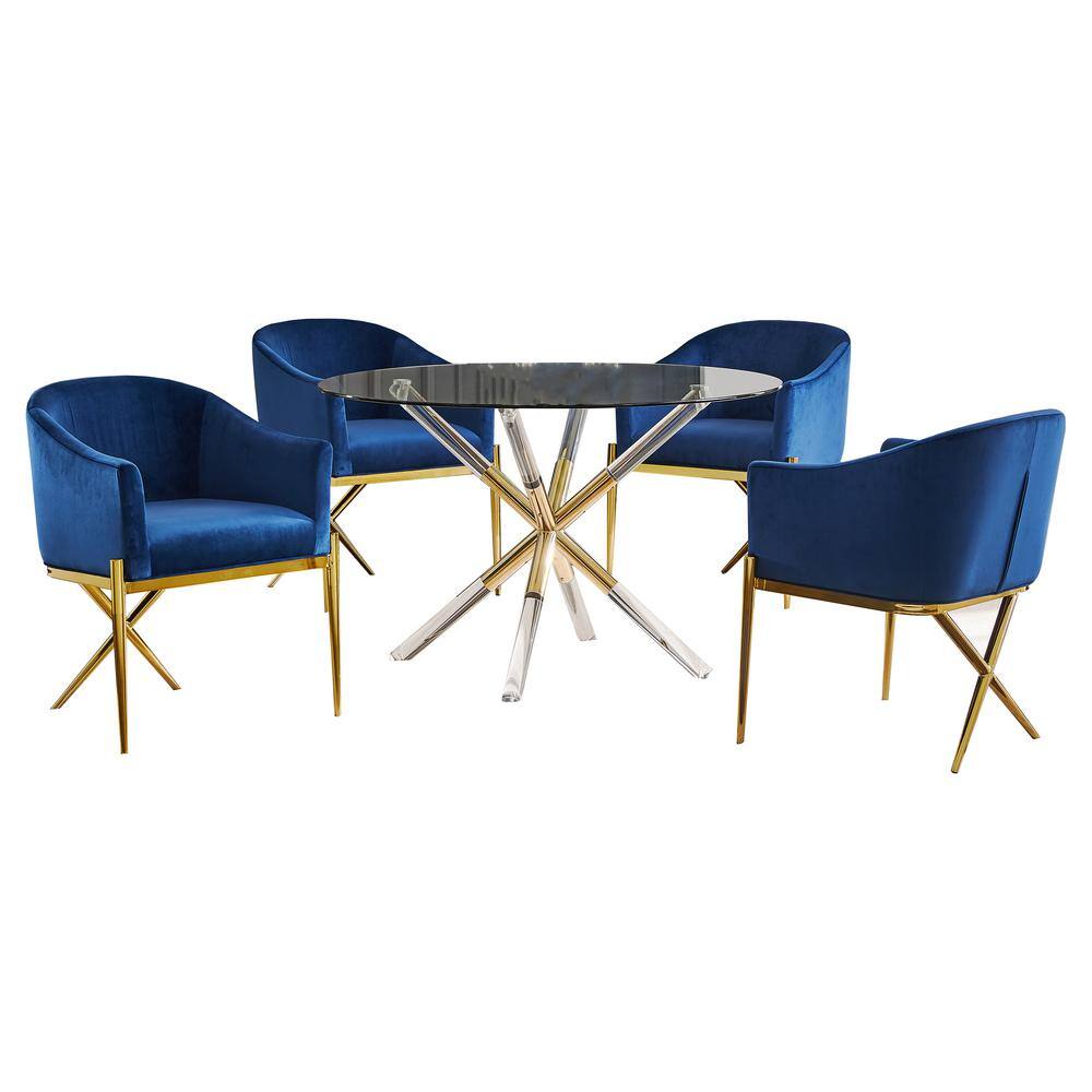 Best Master Furniture Dalton 5-Piece Navy Round Glass Top Dining Set (Seats 4) YF20RON5