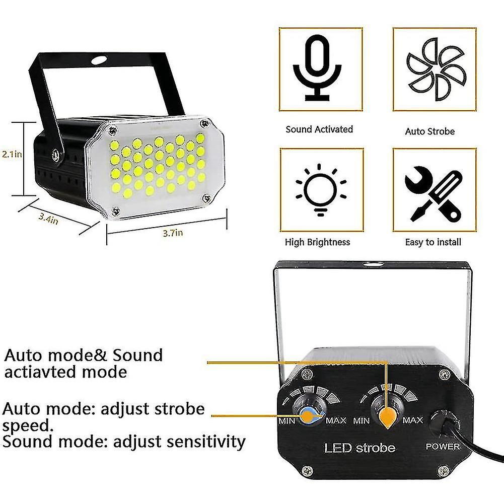 White Strobe Lights，super Bright 36 Led Halloween Strobe Light， Sound Activated Strobe Speed Flas