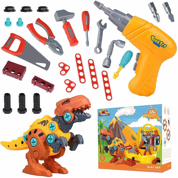 Take Apart Dinosaur Toys for Kids Toys Toolbox Construction Building with Electric Drill， Dinosaur Toys Christmas Birthday Gifts Boys Girls