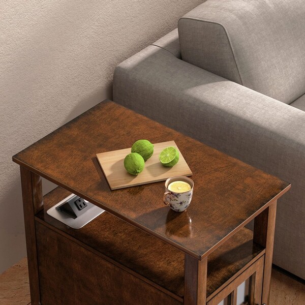 End Table with Charging Station， Narrow Side Table with Storage， Nightstand for Small Spaces with USB - as picture